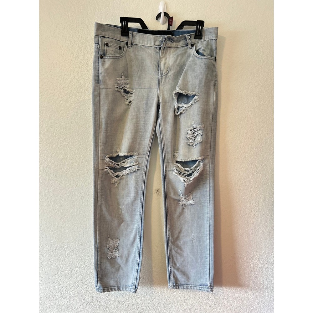 One Teaspoon Distressed Streetwear Boho Light Wash Straight Leg Jeans SZ 30